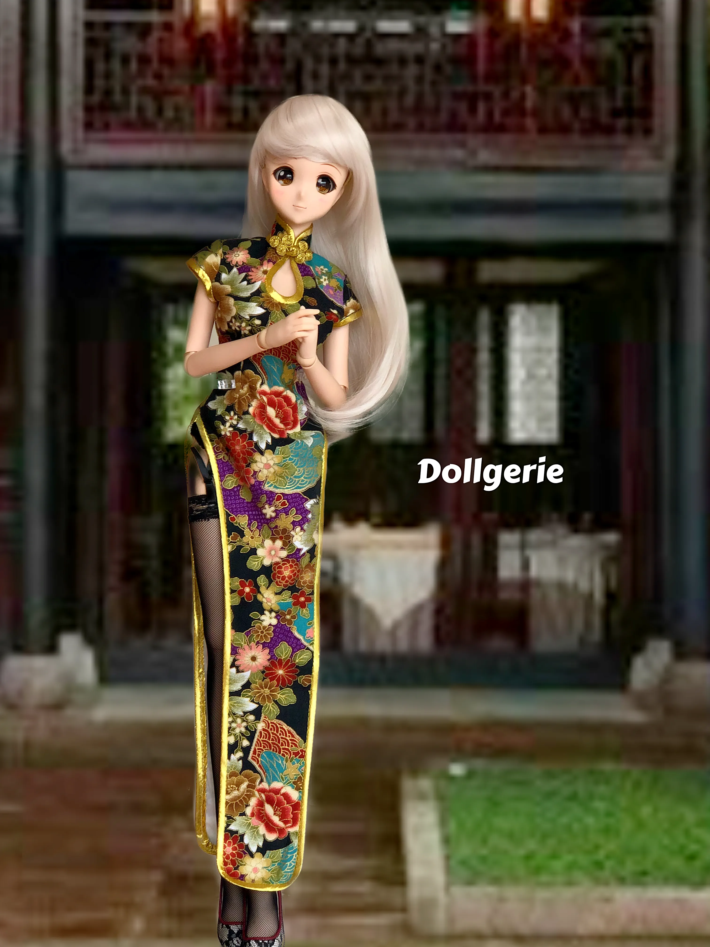 Black QiPao with flower pattern design