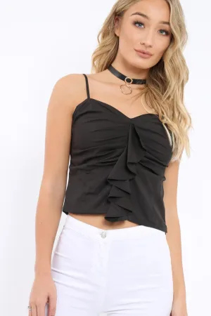 Black Ruffle Front Cami Top - Alanna
