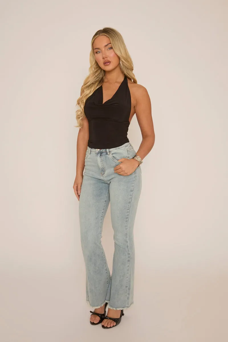 Black Slinky Plunge Halter Top - Aino