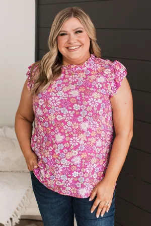 Blissfully Sweet Floral Top- Hot Pink