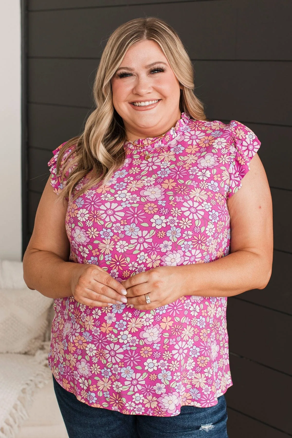 Blissfully Sweet Floral Top- Hot Pink