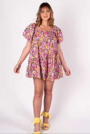 Blooming Floral Puff Sleeve Mini Dress