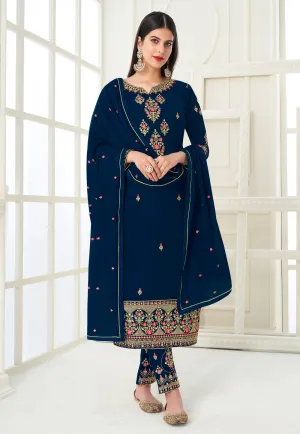 Blue Embroidered Pant Style Suit