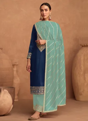 Blue Embroidery Silk Salwar Kameez