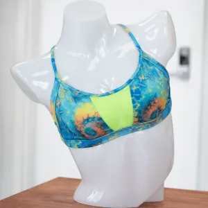 Blue Tie Dye/Mesh X Back Halter Bikini Top