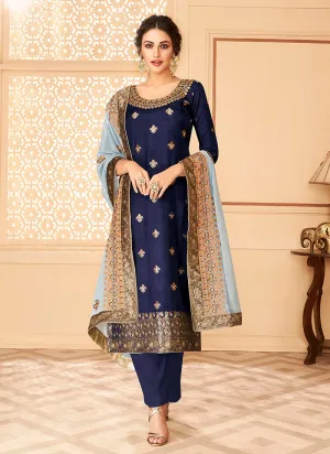 Blue Two Tone Jacquard Palazzo Suit