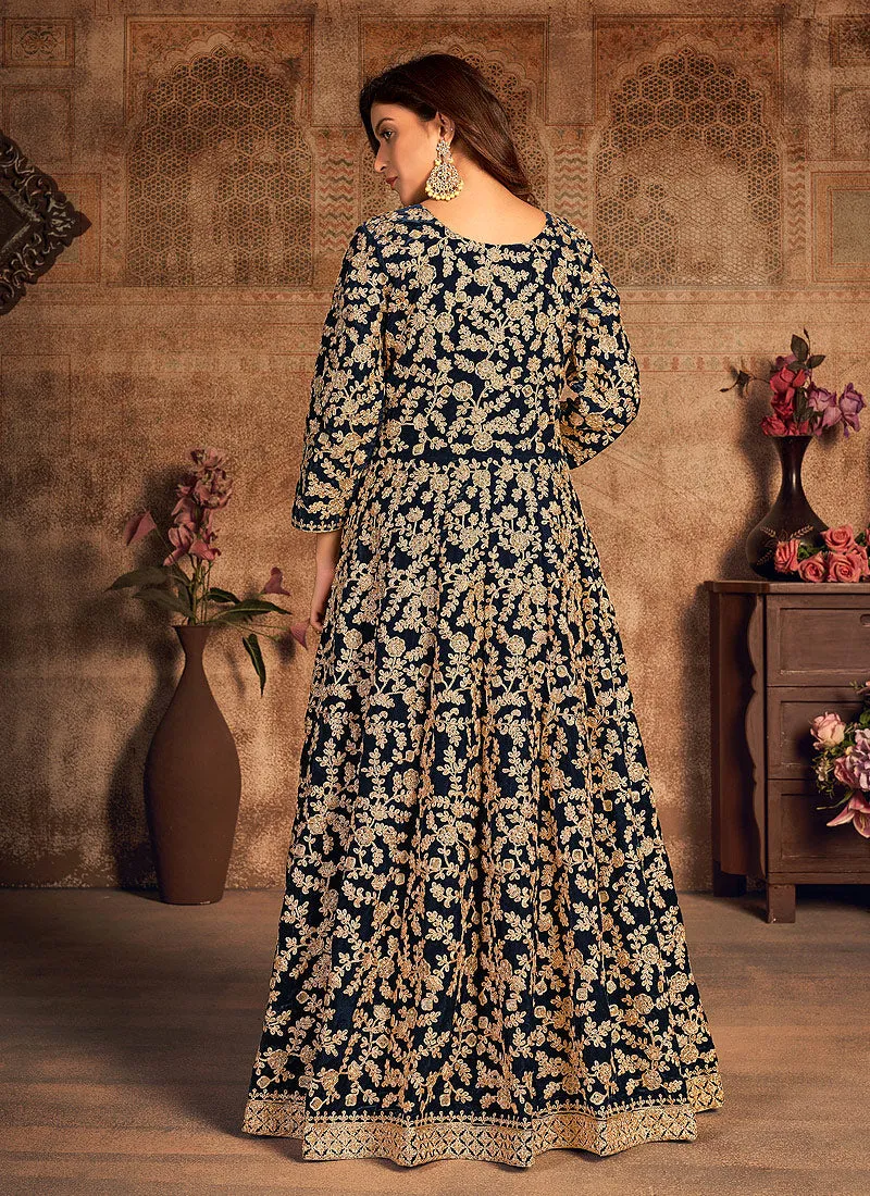Blue Two Tone Zari Embellished Wedding Anarkali Suit