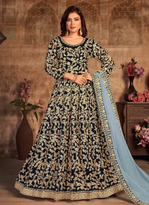 Blue Two Tone Zari Embellished Wedding Anarkali Suit