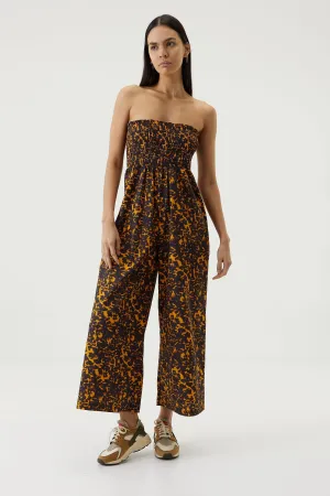 BLUR OUT SHIRRED STRAPLESS JUMPSUIT | ORANGE BLUR