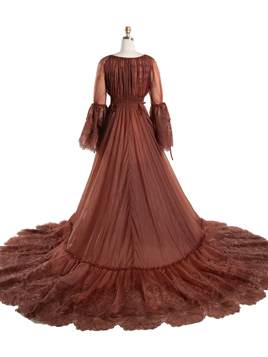 Boho Embroidery Lace Dress for Photo Shoot Woman Maxi Dress Photography Props YW240012