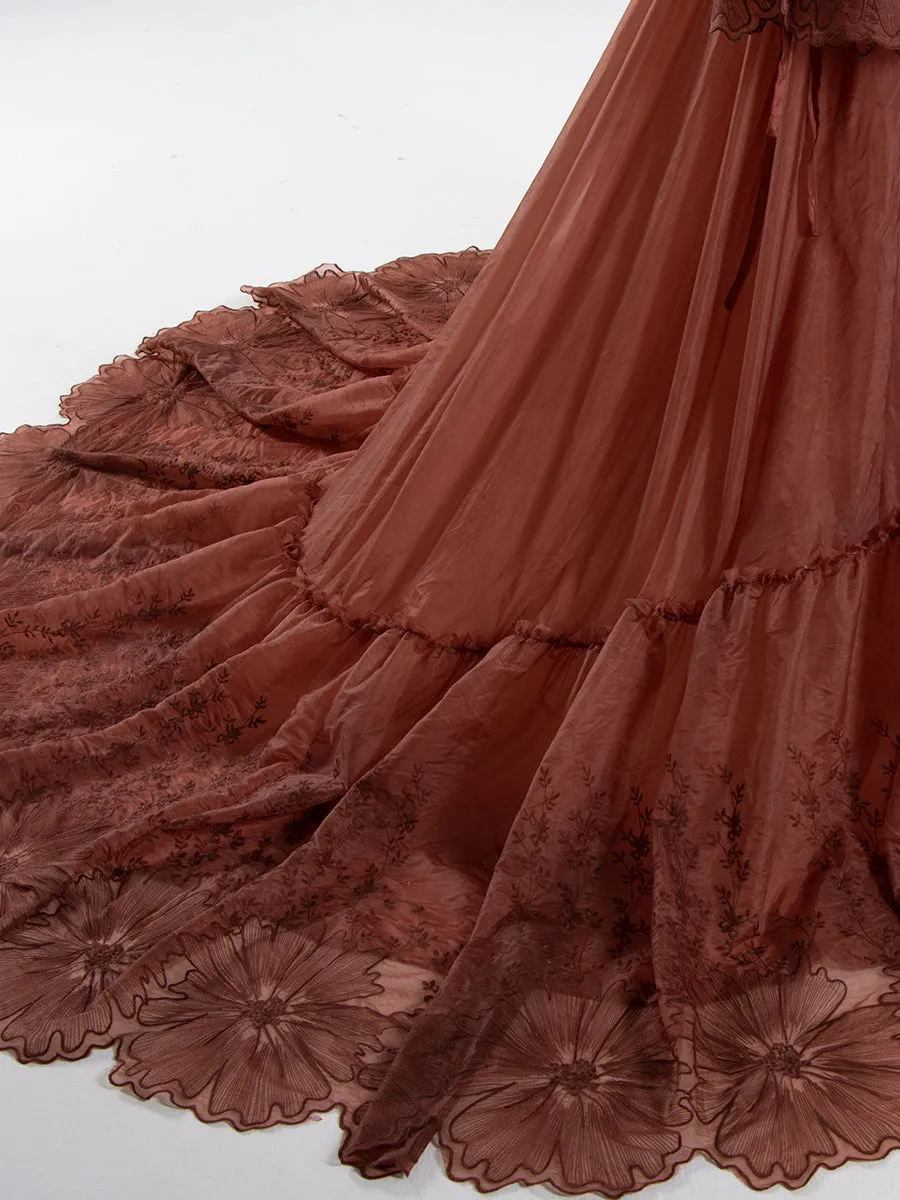 Boho Embroidery Lace Dress for Photo Shoot Woman Maxi Dress Photography Props YW240012