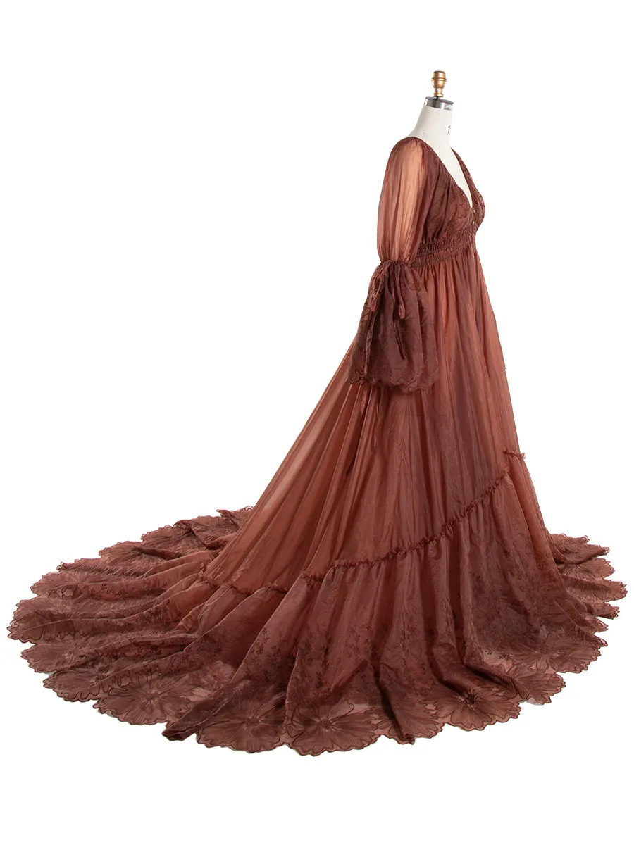 Boho Embroidery Lace Dress for Photo Shoot Woman Maxi Dress Photography Props YW240012