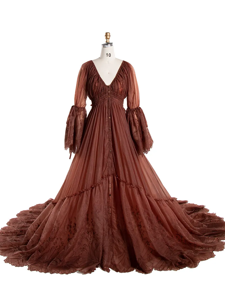 Boho Embroidery Lace Dress for Photo Shoot Woman Maxi Dress Photography Props YW240012