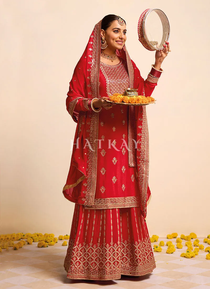 Bridal Red Embroidered Traditional Gharara Suit