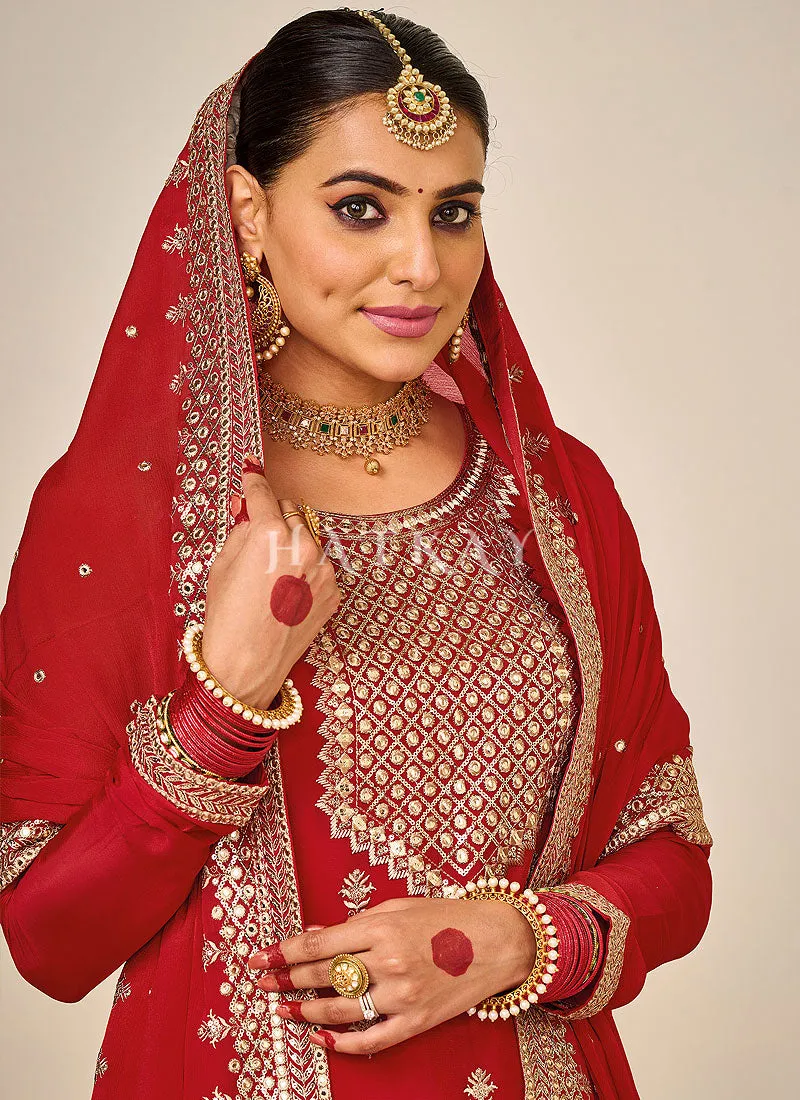Bridal Red Embroidered Traditional Gharara Suit