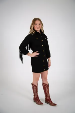 Button Up Fringe Back Dress