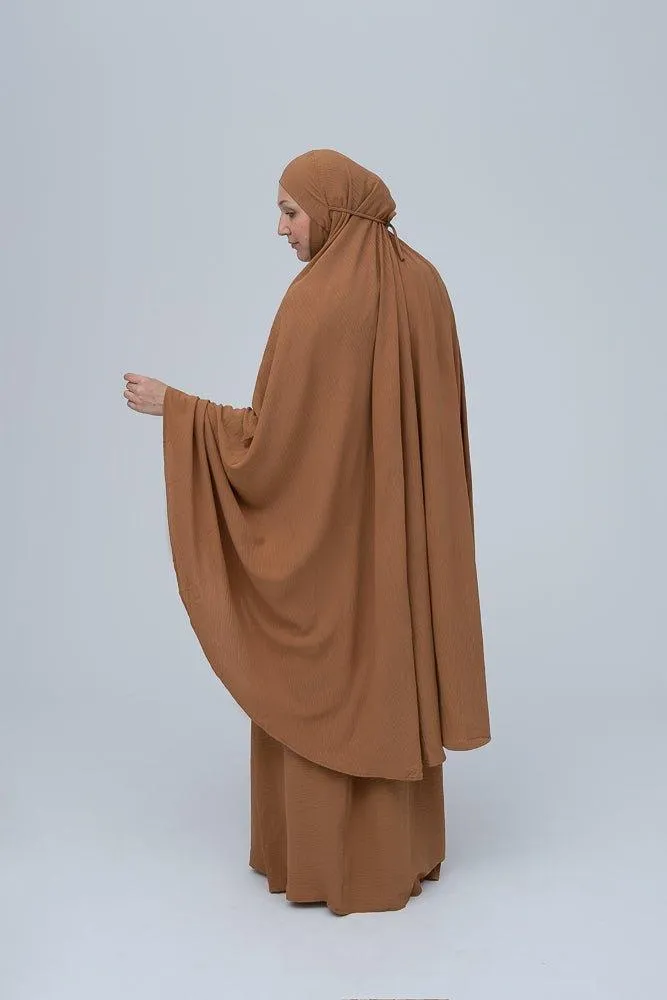 Calinia prayer gown two piece set in khaki color khimar for omrah