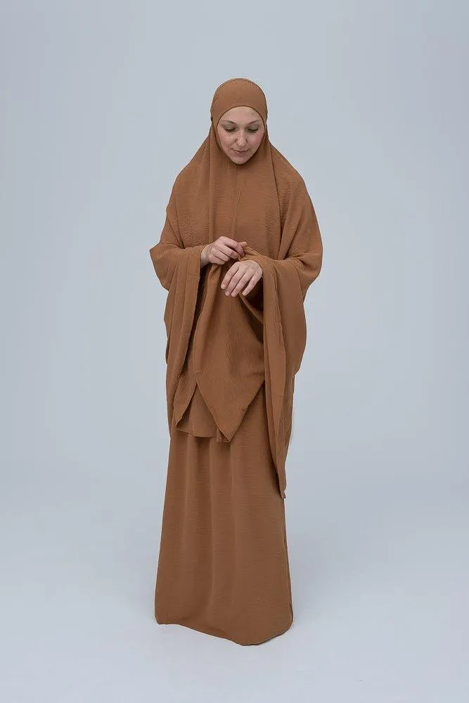 Calinia prayer gown two piece set in khaki color khimar for omrah