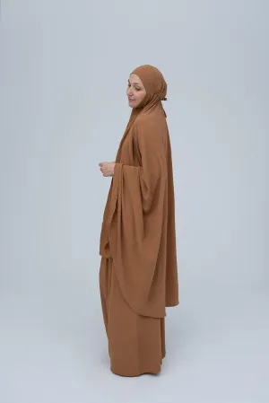 Calinia prayer gown two piece set in khaki color khimar for omrah