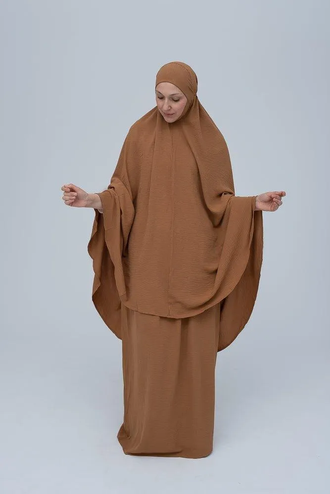 Calinia prayer gown two piece set in khaki color khimar for omrah