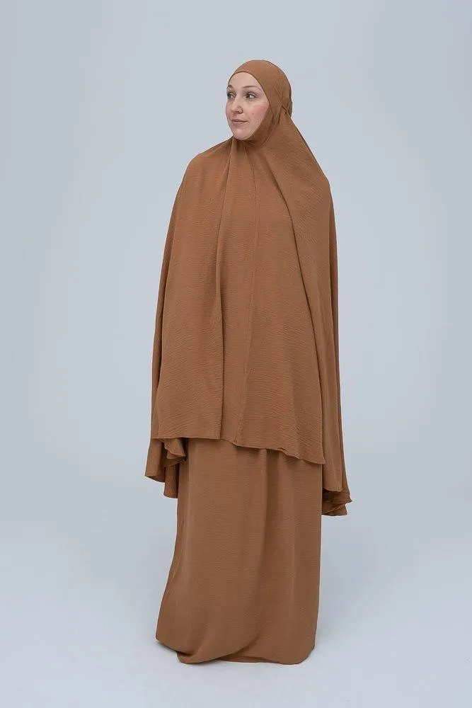 Calinia prayer gown two piece set in khaki color khimar for omrah