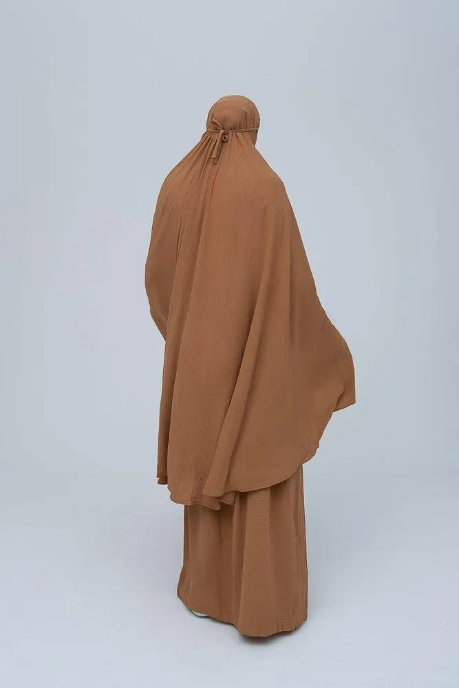 Calinia prayer gown two piece set in khaki color khimar for omrah
