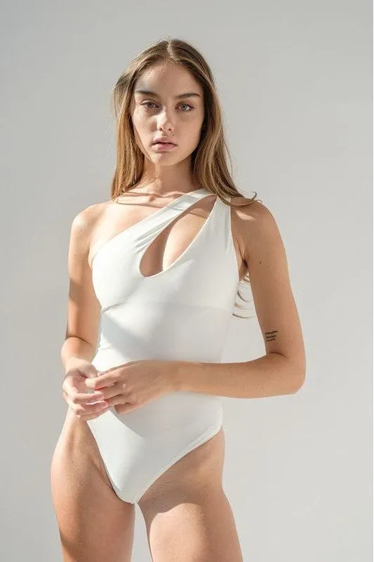 Carmen Asymmetric Cut-Out Bodysuit - White