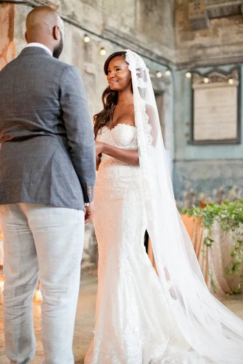 Cathedral Bridal Veil With Lace Appliqué Edge (#PB146)
