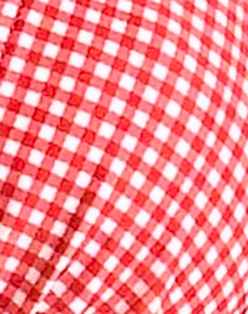 Cerry Bikini Top in Red Gingham with Picot Trim