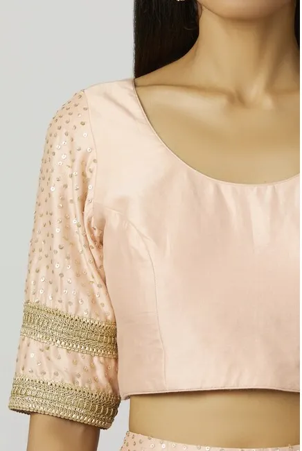 Chanderi Silk Lehenga Set in Peach