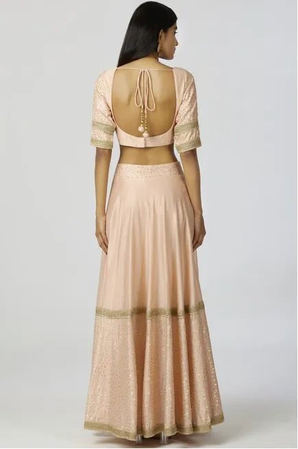 Chanderi Silk Lehenga Set in Peach