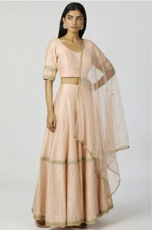 Chanderi Silk Lehenga Set in Peach