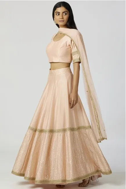 Chanderi Silk Lehenga Set in Peach