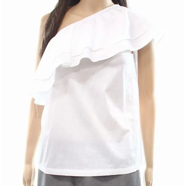 Chelsea28 Ruffle One Shoulder Top in White, Sz S! Retails $80 