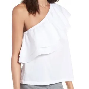 Chelsea28 Ruffle One Shoulder Top in White, Sz S! Retails $80 