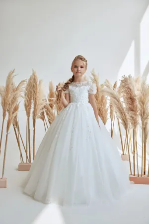 Classic Off White Tulle Girl Dress for First Communion or Weddings