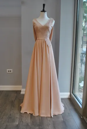 CLEARANCE - BLUSH PINK LONG EVENING GOWN WITH OPEN BACK