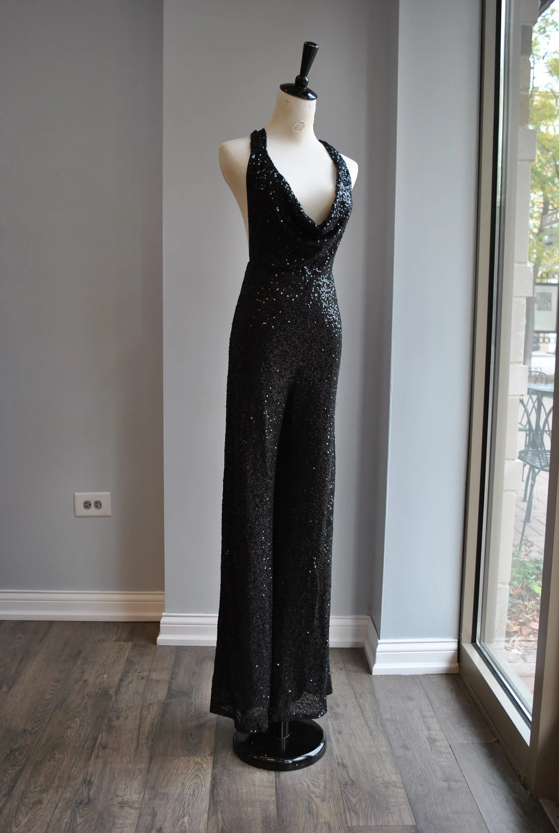 CLEARANCE - LACK SEQUIN JUMPSUIT WITH OPEN BACK