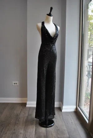 CLEARANCE - LACK SEQUIN JUMPSUIT WITH OPEN BACK