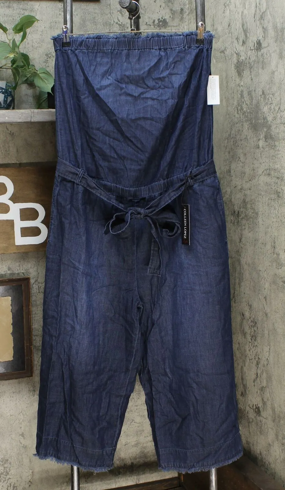 Colleen Lopez Women's Strapless Belted Chambray Denim Jumpsuit