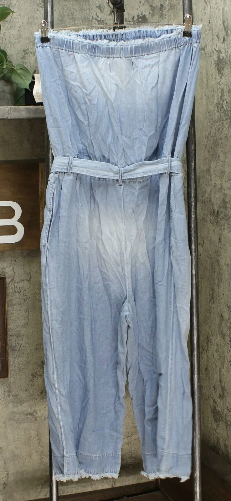 Colleen Lopez Women's Strapless Belted Chambray Denim Jumpsuit