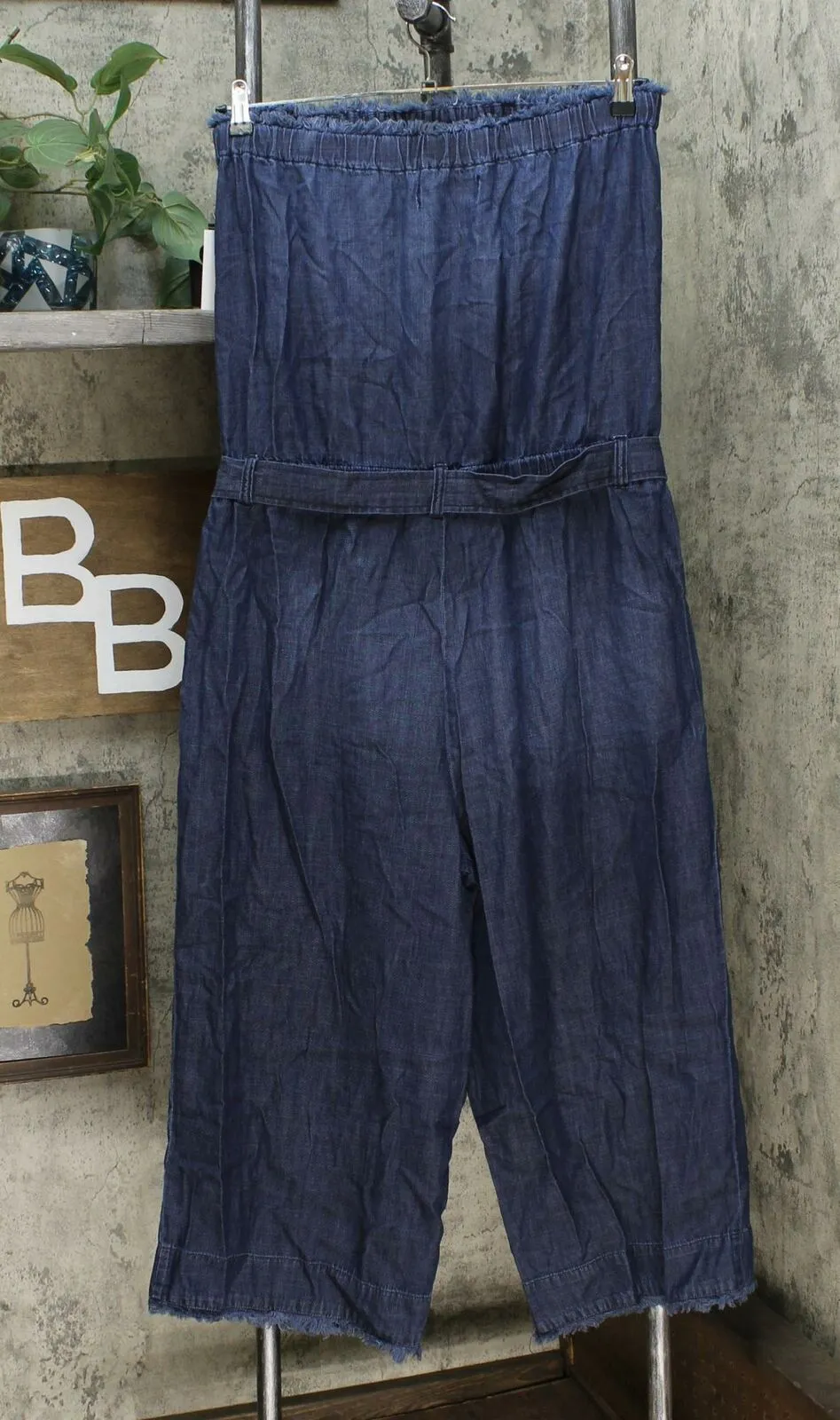 Colleen Lopez Women's Strapless Belted Chambray Denim Jumpsuit