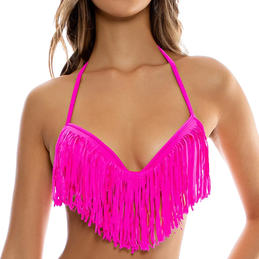 COSITA BUENA - Plunge Push Up Fringe Underwire Top-LG