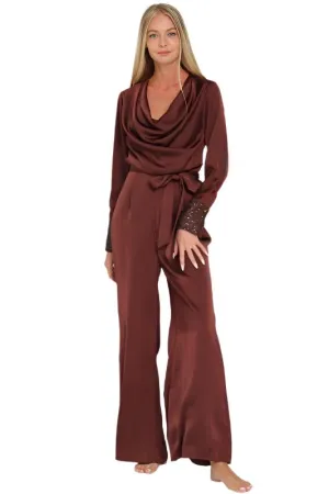 Cowl Belted Sequin Sleeve Band Detailing Jumpsuit