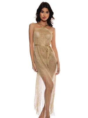 Cross Halter Long Fringe Dress