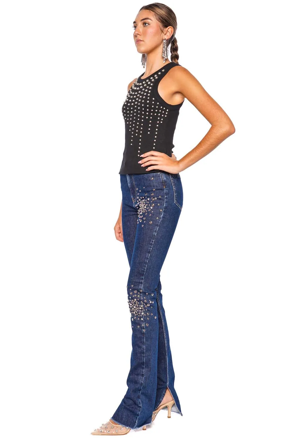 Crystal Embellished Ribbed Knit Tank