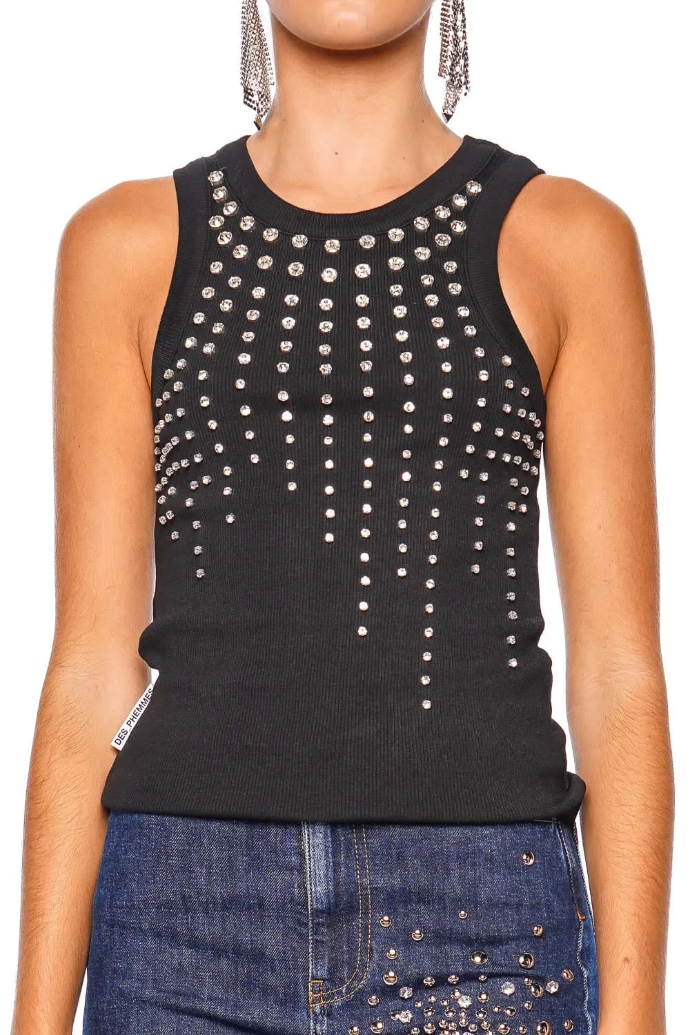 Crystal Embellished Ribbed Knit Tank