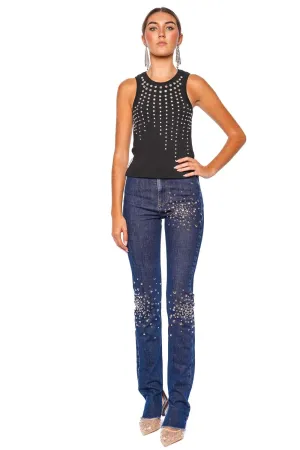 Crystal Embellished Ribbed Knit Tank