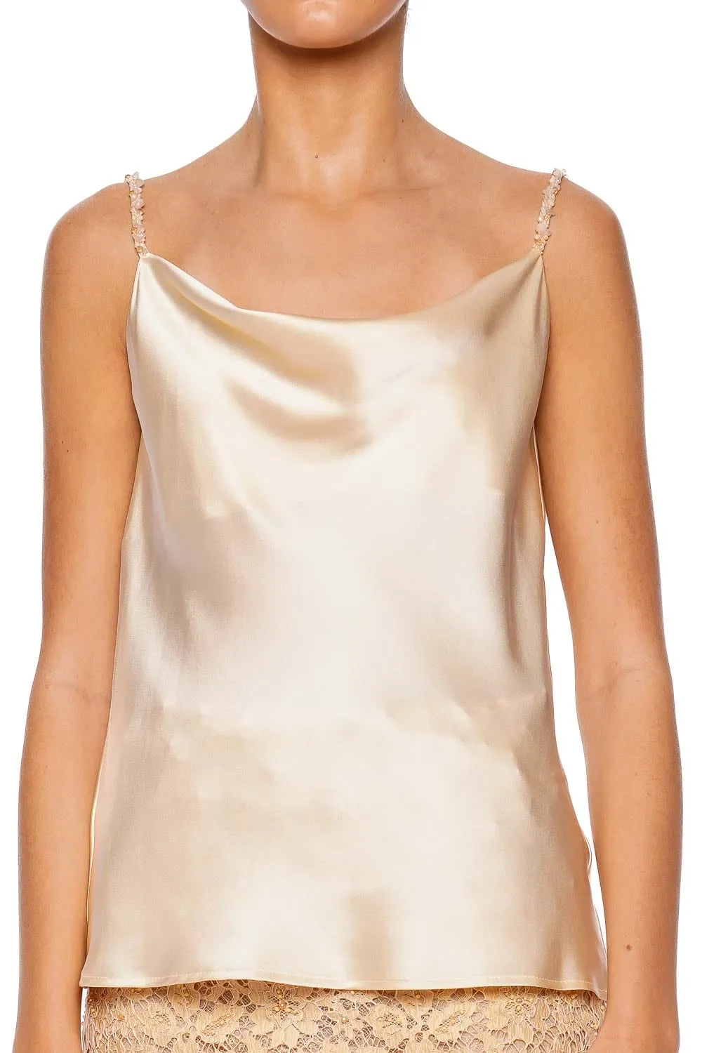 Cuomo Champagne Beaded Silk Top