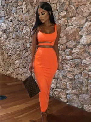 Cut Out Top & Ribbed Sheath Dress
